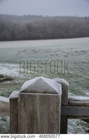 Beautiful Close Up Landscape Image Of Frozen Foliage Covered In Hoarfrost A Dawn In English Countrys