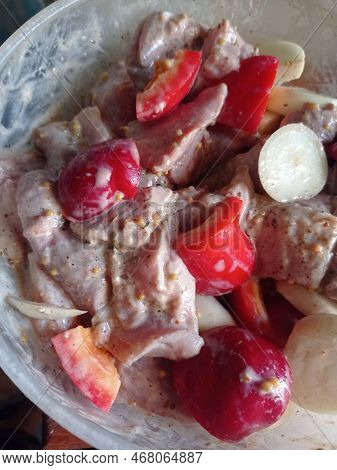 Preparation For Grilled Meat
Background, Food, Pork, Barbecue, Vegetables, Pepper, Onion, Marinade, 