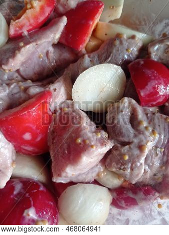 Preparation For Grilled Meat
Background, Food, Pork, Barbecue, Vegetables, Pepper, Onion, Marinade, 