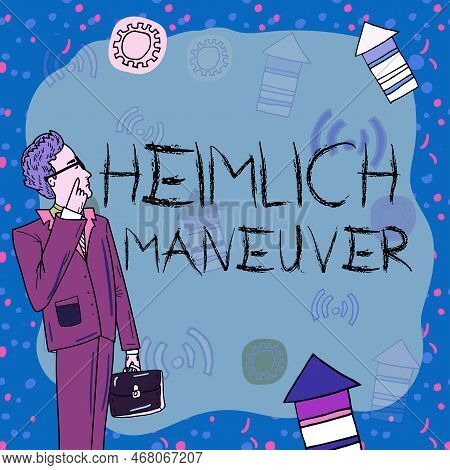 Text Caption Presenting Heimlich Maneuver. Concept Meaning Application Of Upward Pressure In Case Of
