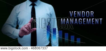 Handwriting Text Vendor Management. Conceptual Photo Activities Included In Researching And Sourcing