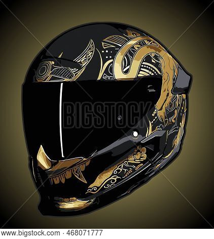 A Helmet With A Golden Snake Pattern