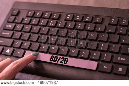 Text Sign Showing 80 To 20 Percent. Pareto Principle Of Factor Sparsity Statistical Distribution Of 