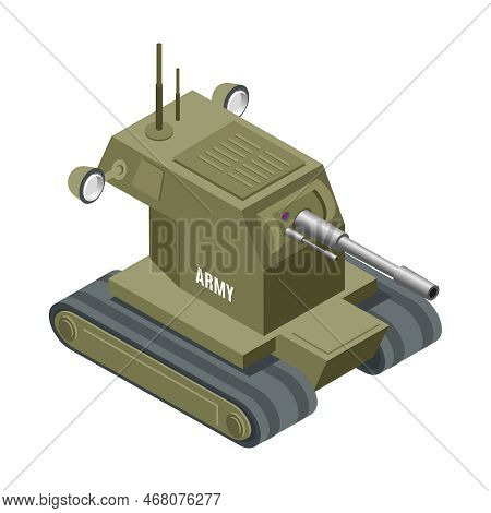 Military Robot Isometric Icon With Remote Contolled Tank 3d Vector Illustration