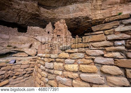 Stone Wall Detail In Long House Of Mesa Verde National Park