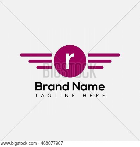 Wing Logo On Letter R Template. Wing On R Letter, Initial Wing Sign Concept Template