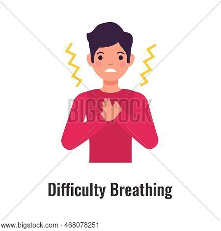 Asthma Symptom With Man Suffering From Difficulty Breathing Flat Vector Illustration