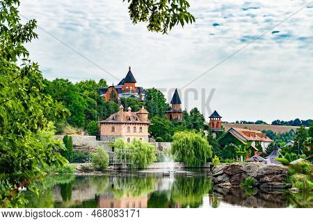 Photography On Theme Ancient Brick Castle With Large Tower On Background Natural Nature, Photo Consi