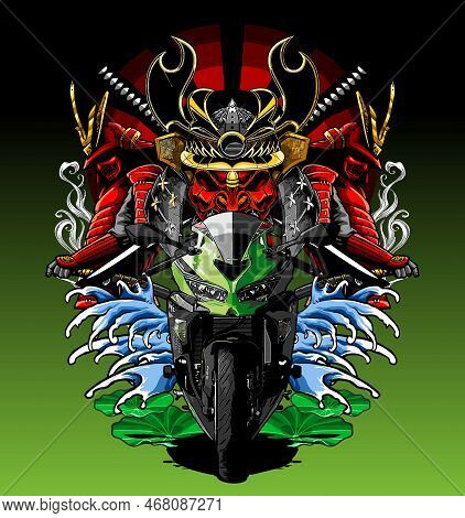 A Sports Motorbike Made In Japan With Japanese Warrior Background