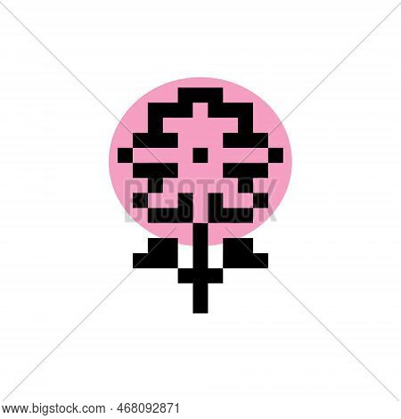 Pixel Art Flower Minimalist Vector Illustration. Eighties Computer Games 8 Bit Game.
