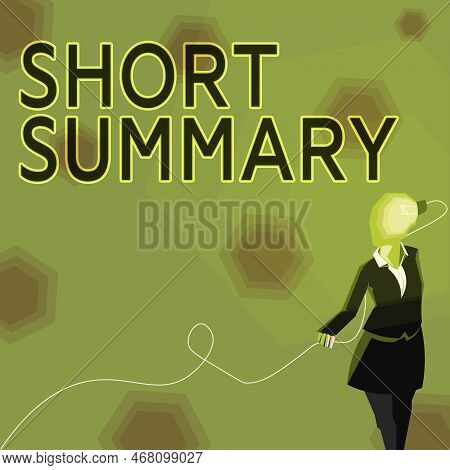 Hand Writing Sign Short Summary. Concept Meaning Brief Statement Of Main Points Clear