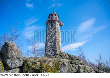 Old Stone Lookout Tower On Prosec Ridge Near Jablonec Nad Nisou, Jizera Mountains, Czech Republic