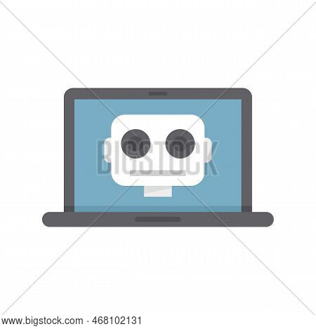 Laptop Robot Icon Flat Vector. Bot Chat. Computer Artificial Assistant Isolated