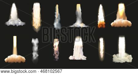 Rocket Launch. Smoke Jet With Flame. Spacecraft Start. Fire And Fume Stream. Takeoff Effects Set. Sp