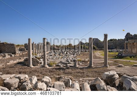 Old Ruins Of Ancient Temple Of Tyche At Side In Turkey