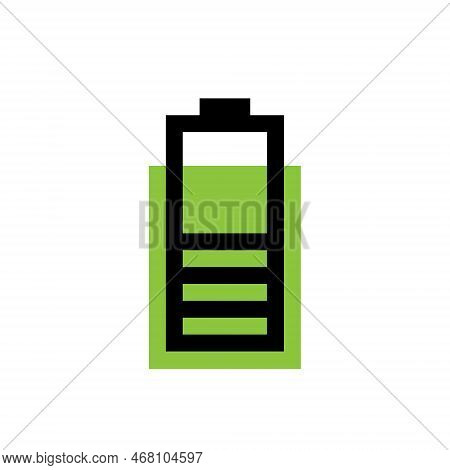 Pixel Battery Charging Level Minimalist Vector Illustration. Retro Game Design. Eighties Computer Ga