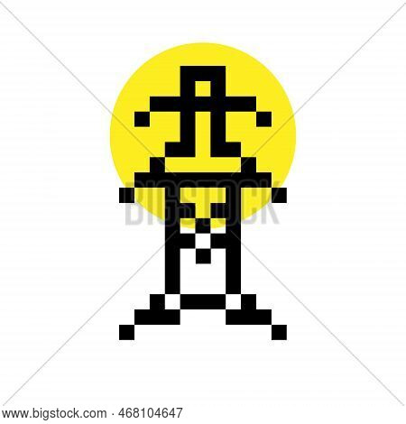 Pixel Electric Support High Voltage Power Cables Illustration. Retro Game Design. Eighties Computer 