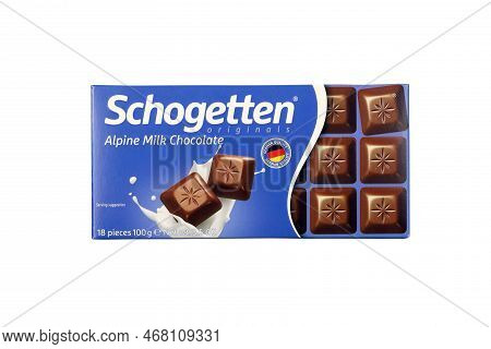Kharkiv, Ukraine - December 18, 2020: Schogetten Chocolate Pack. Dark Chocolate Produced By Ludwig S