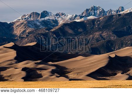 Great Sand Dunes National Park Is Located In South Central Colorado. The Backdrop Of The Crestone Mo