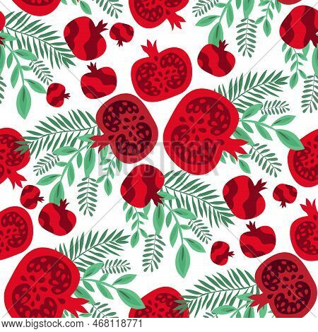 Beautiful  Seamless Pattern  With Pomegranate  Fruit For Modern Design Template Background For Texti