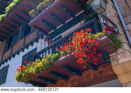 Flowers On The Roofs Of Fuenterrabia Or Hondarribia In The Old Part, Gipuzkoa