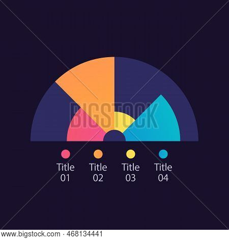 Arc Infographic Chart Design Template For Dark Theme. Company Development. Editable Semi Circle Info