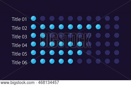 Horizontal Dot Plot Infographic Chart Design Template For Dark Theme. Six Categories. Editable Infoc