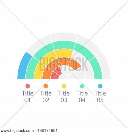 Semi Circle Infographic Chart Design Template With Five Titles. Market Competition. Editable Arc Inf