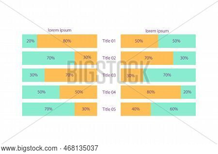 Mirror Rectangular Infographic Chart Design Template. Percentage Proportion. Five Options. Editable 