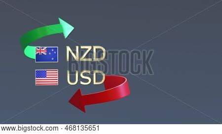 Gold-plated Usd And Nzd Symbols Along With The New Zealand And Usa Flags Surrounded By A Red And Gre