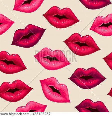 Vector Seamless Pattern With Sexy Red Lips