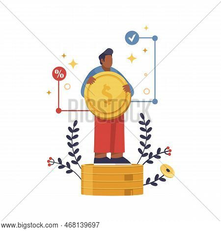 Growth Of Profit Or Savings, Vector Illustration. Money Increasing Or Funds Accumulating. Keep Or Sa