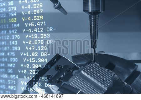 Abstract Scene The 5-axis Cnc Milling Machine  And G-code Data Background. The Hi-technology Injecti