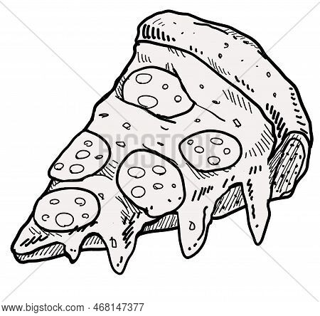 Melted Cheese Pepperoni Pizza Slice Art Paitning Illustration