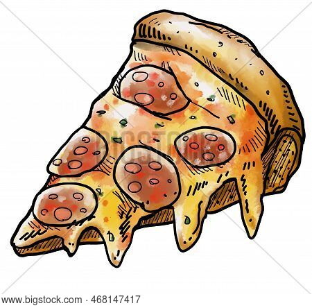 Melted Cheese Pepperoni Pizza Slice Art Paitning Illustration