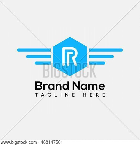 Wing Logo On Letter R Template. Wing On R Letter, Initial Wing Sign Concept Template