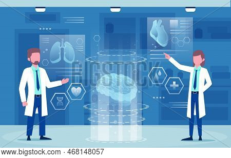 Medical Holographic Scene . Doctor Is Diagnose By Health Technology With Patient Body Scan . Augment