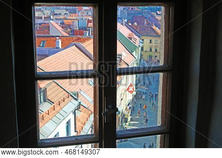 View Through The Window Of Michael's Gate On Michalska Street, Bratislava, Slovakia