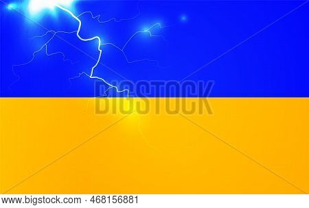 Lightning, Storm, Flash Or Explosion On The Background Of The Ukrainian Flag. Concept Vector Illustr