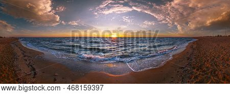 Colorful Sea Beach Sunrise High Resolution Panorama (strilkove Village,  Arabat Spit, Ukraine)