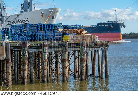 New Orleans, La - December 28: Bows Of The Green Maveric Refrigerated Cargo Ship And The Crimson Ark