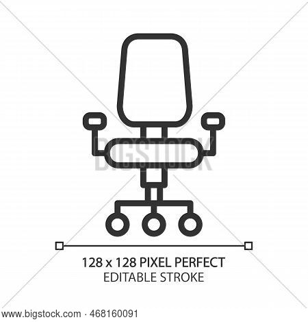 Office Chair Pixel Perfect Linear Icon. Adjustable Stool. Ergonomic Sitting. Modern Contemporary Hom