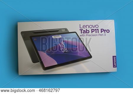 January 2, 2023 Ukraine City Kyiv Box Tablet Lenovo Tab P11 Pro
