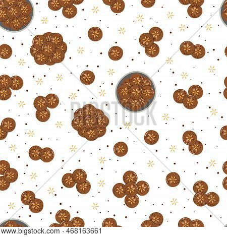 Traditional Korean Sweet Dessert Yakgwa Seamless Pattern. Popular Snack Treats For Mid Autumn Festiv