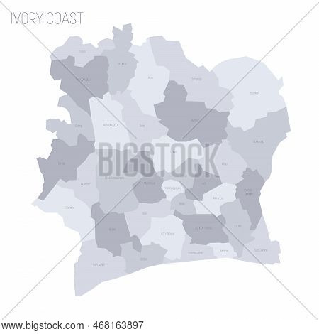 Ivory Coast Political Map Of Administrative Divisions - Regions And Autonomous Districts. Grey Vecto
