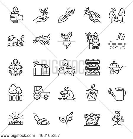 Gardening And Horticulture, Icon Set. Growing And Cultivating Plants, Linear Icons. Line With Editab