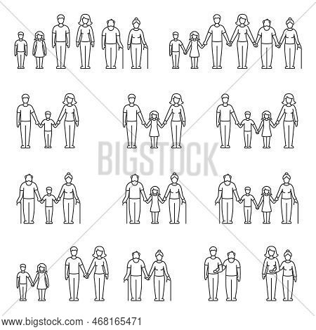 Family, Parents And Children, Set Of Illustrations. People Of Different Ages, Family, Linear Icons. 