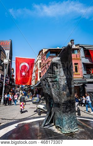Istanbul, Turkey - April 2022: Besiktas Eagle Monument At The Center Of Besiktas Area, A Popular Nei