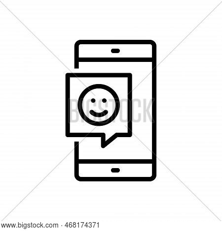 Black Line Icon For Feedback Screen Mobile Phone Message Response Comment Smiley Chat Discuss Messen