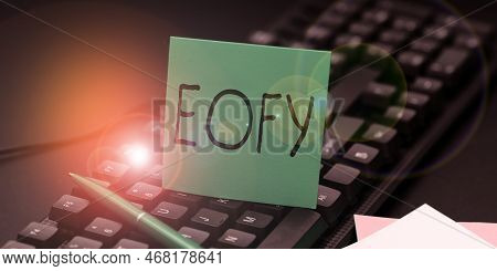 Handwriting Text Eofy. Business Overview A Mega Sale Held On An End Of A Financial Year